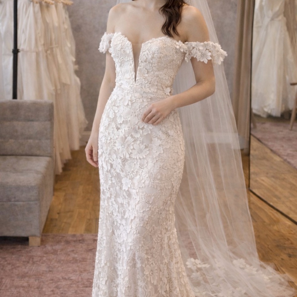 Jenny Yoo Josephine Lace Wedding Dress NWT Off Shoulder Bridal Gown Size 4 - Picture 7 of 12